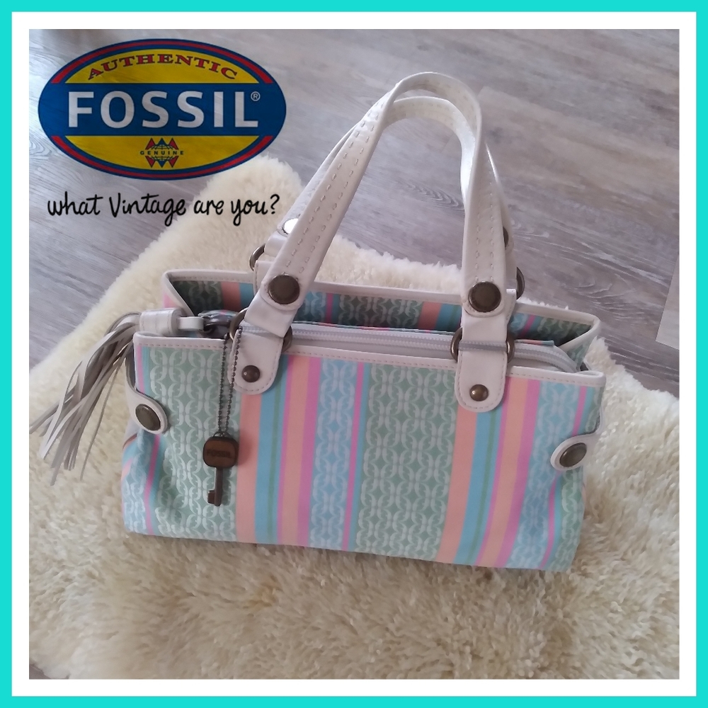 Vintage Fossil Jacquard Logo Shoulder Bag